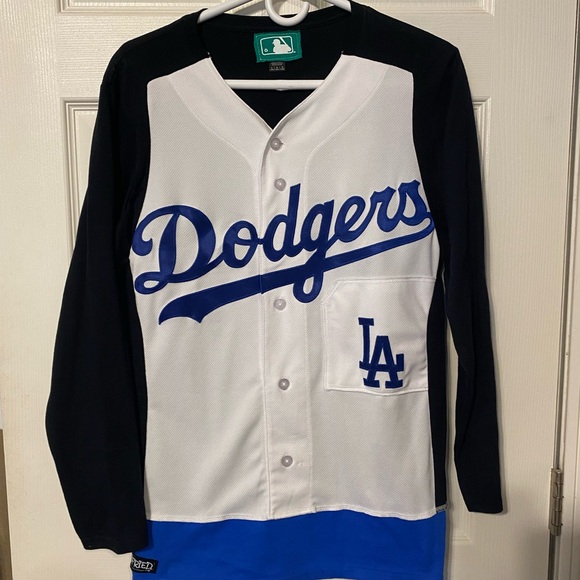 Refried Tops - Dodgers Women's Jersey - White and Blue one of a kind